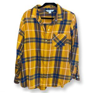 Old Navy Golden Yellow + Blue Flannel Button Down Long Sleeve Shirt NWOT